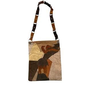 Vintage‎ Women's Y2K Patchwork Faux Suede Crossbody Boho Hippie Artisan Indie